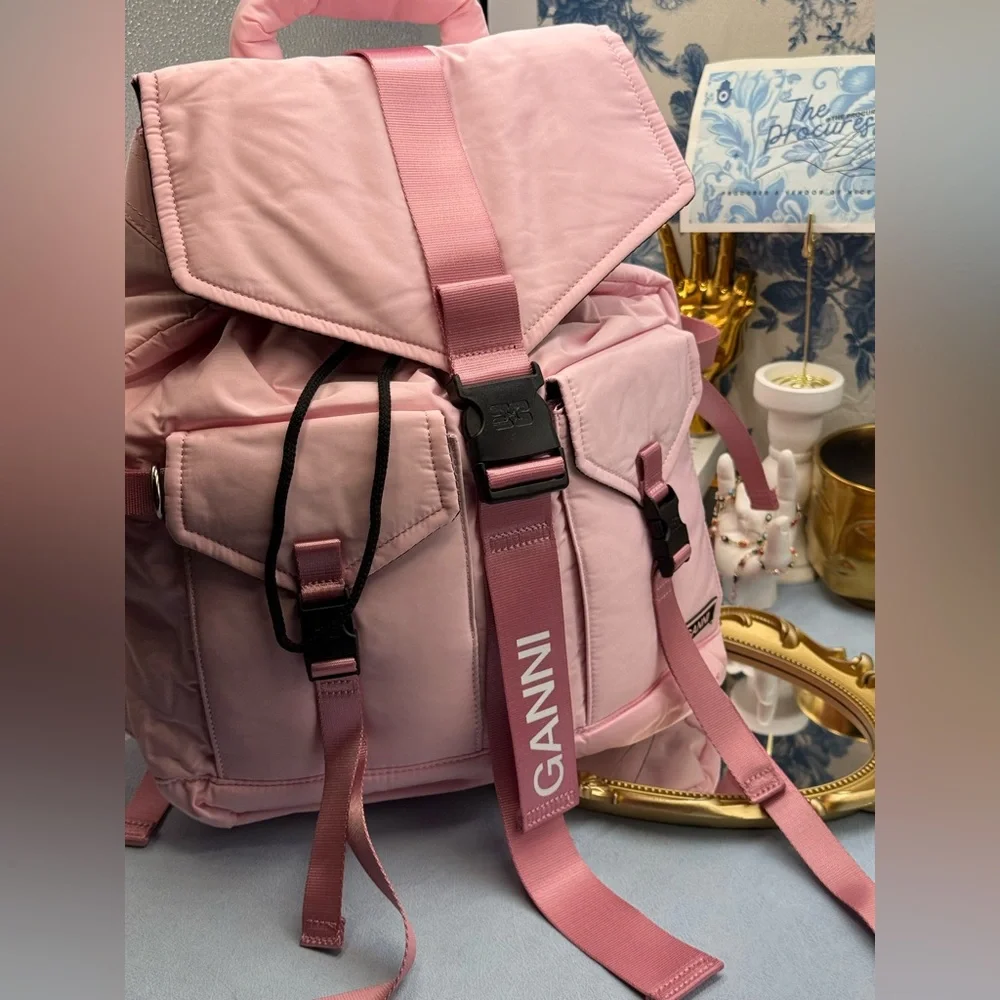 🆕 GANNI 🧿 NWT Recycled Tech Backpack, Bubblegum Pink